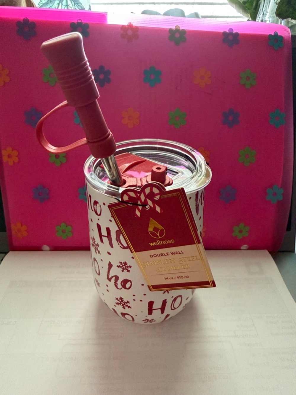 Wellness Double Wall Stainless Steel Tumbler - Red & White Holiday Design